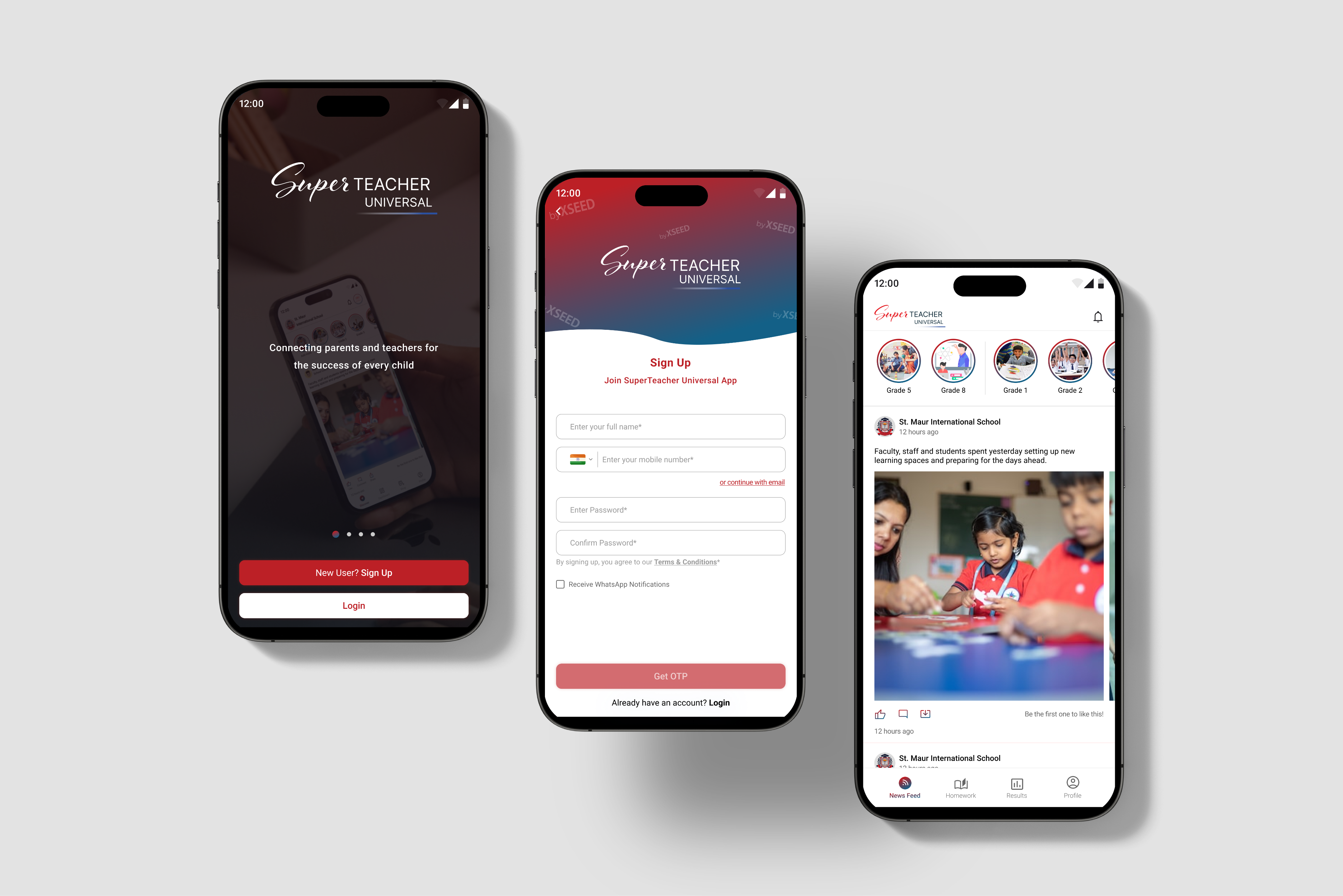 three mobile screen design of the case study mockup.